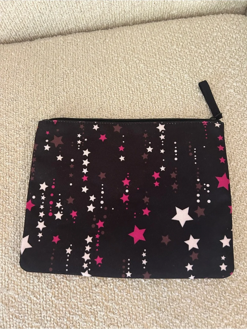 kate spade Black Star-Print Zip Pouch with Pink & White Accents
